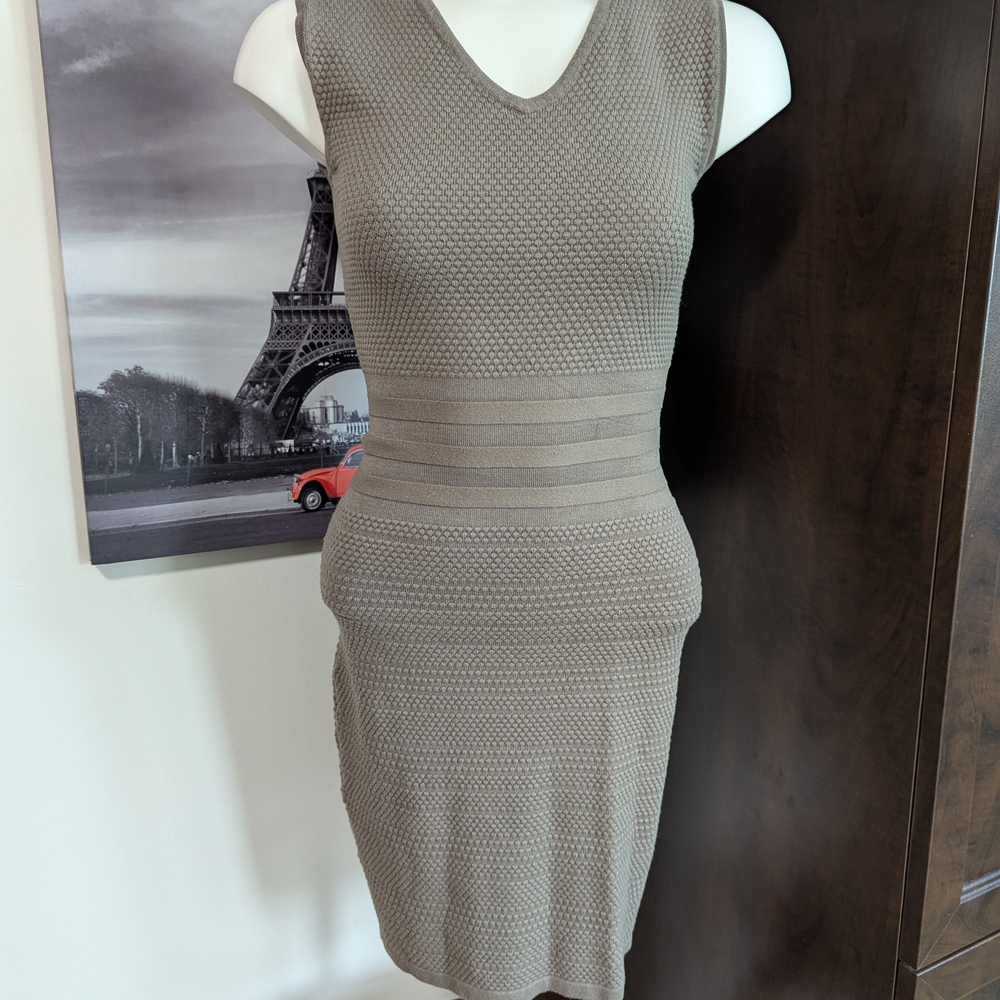 Sioni Textured Sleeveless Brown Dress